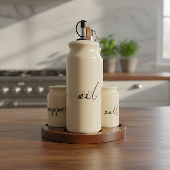 Porcelain Oil and Salt Dispenser Set / 4 Pcs